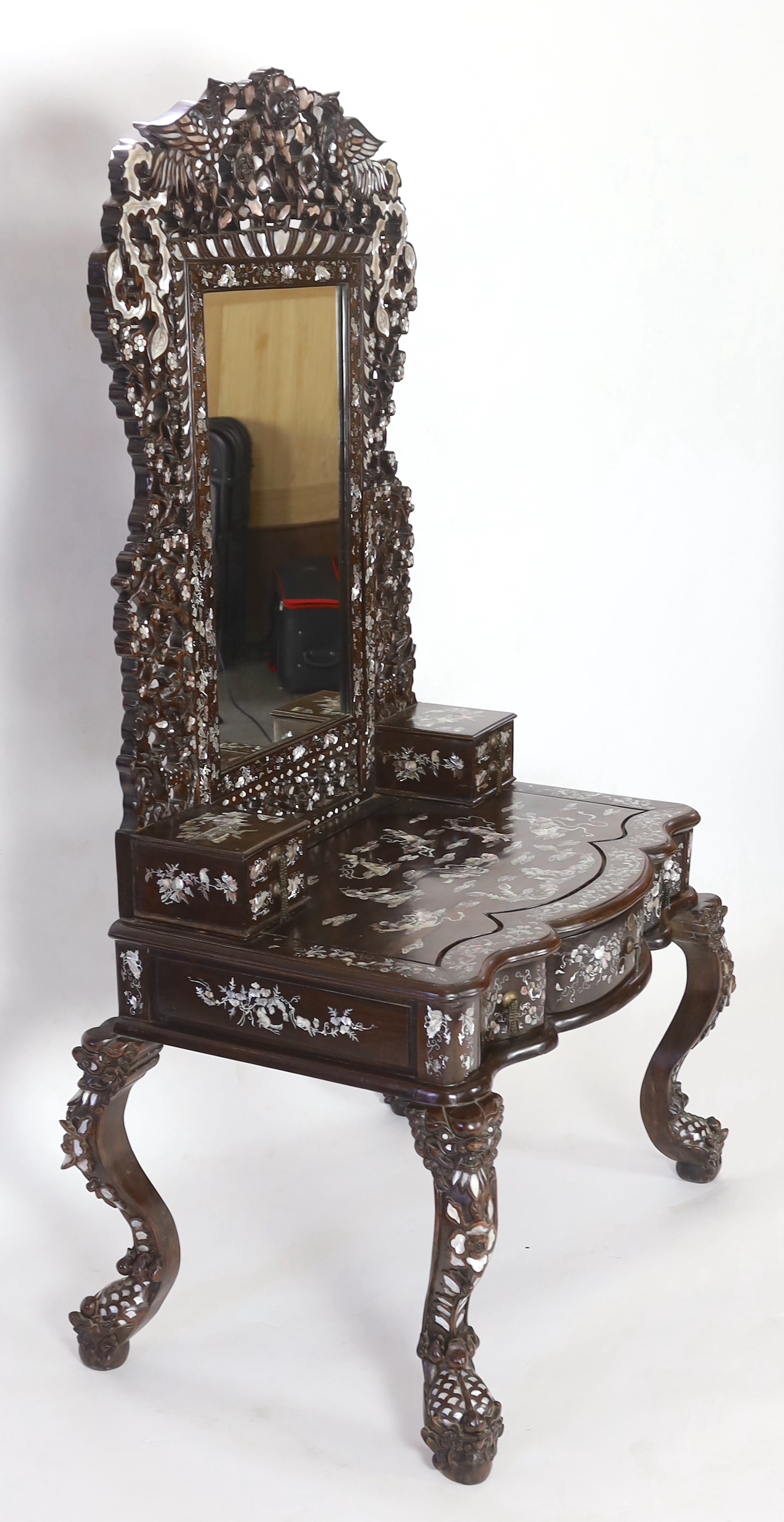 An impressive Chinese hongmu and mother of pearl inlaid dressing table, mid 20th century